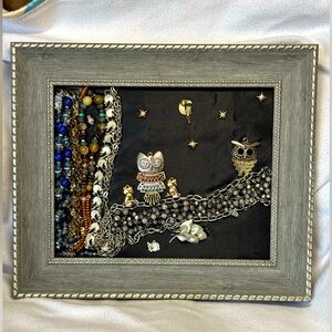 Owl in tree at night jewlery art frame 13x11